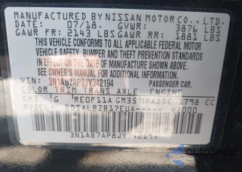 2018 Nissan Sentra S/Sv/Sr/Sl from USA, damaged, VIN 3N1AB7AP8JY342194